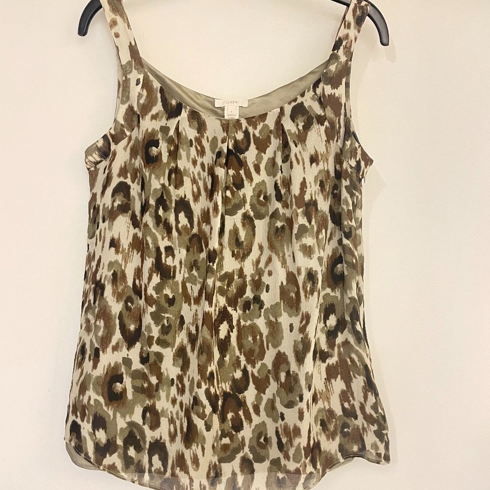 J. Crew Green Brown Print Silk Tank- Size 6